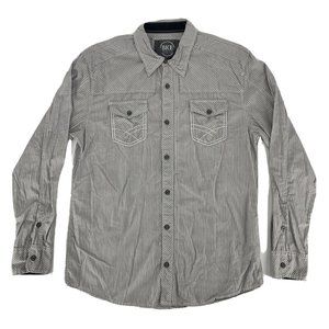 Mens BKE Buckle Athletic Fit Long Sleeve Button Down Shirt Gray White Stripes XL